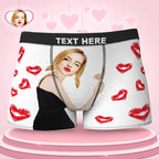 Custom Face Boxers Girlfriend Hug with Heart Lip Print Gifts For Him