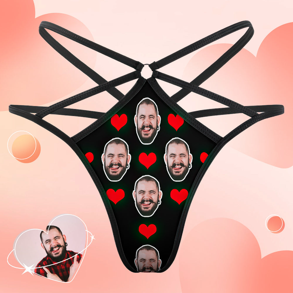 Custom Face Thong Red Heart Funny Sexy Thongs Personalized Gift for Her