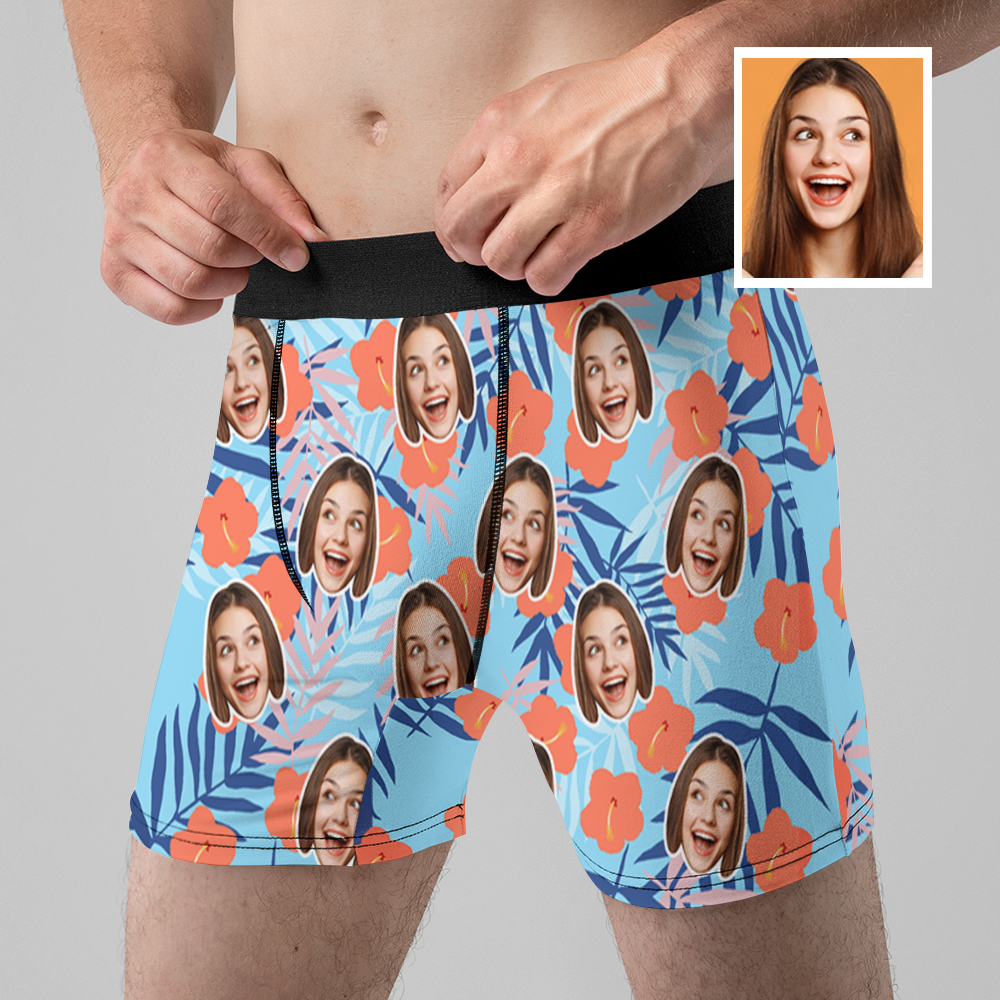 personalized face photo boxer shorts tropical print style gift for boyfriend