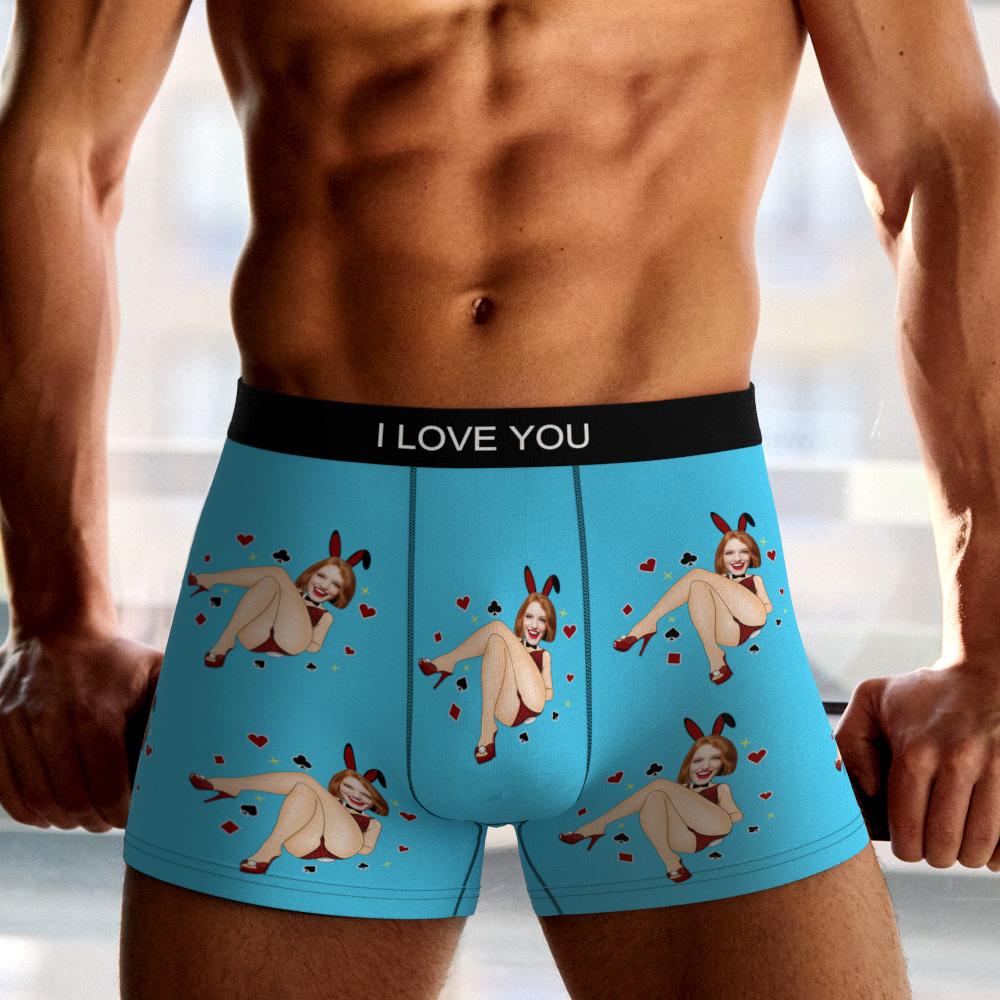 Custom Photo Boxer Bunny Girl Underwear Men's Underwear Gift For Boyfriend AR View Valentine's Day Gift