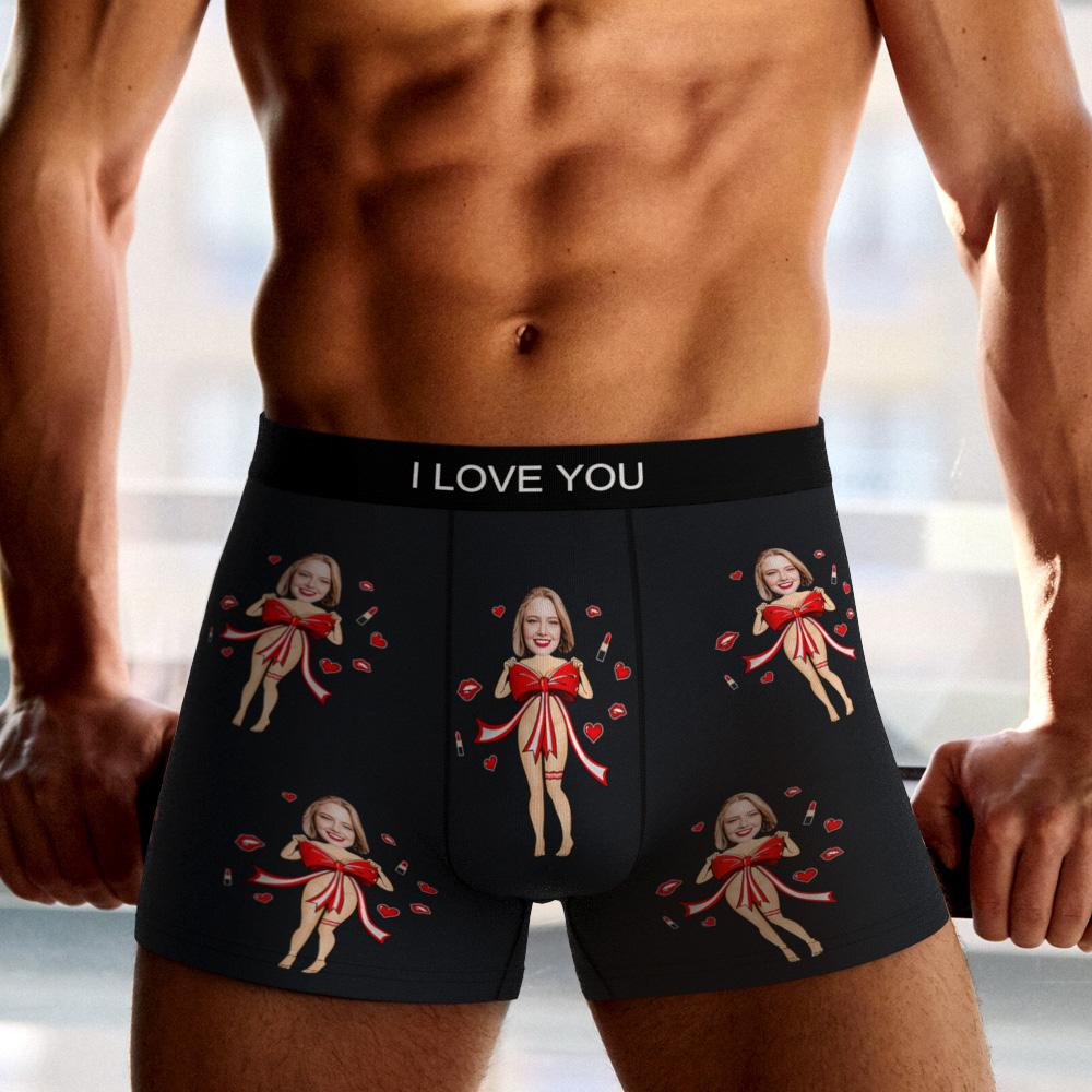 Custom Photo Boxer Red Bow Gift Underwear Men's Underwear Gift For Boyfriend AR View Valentine's Day Gift