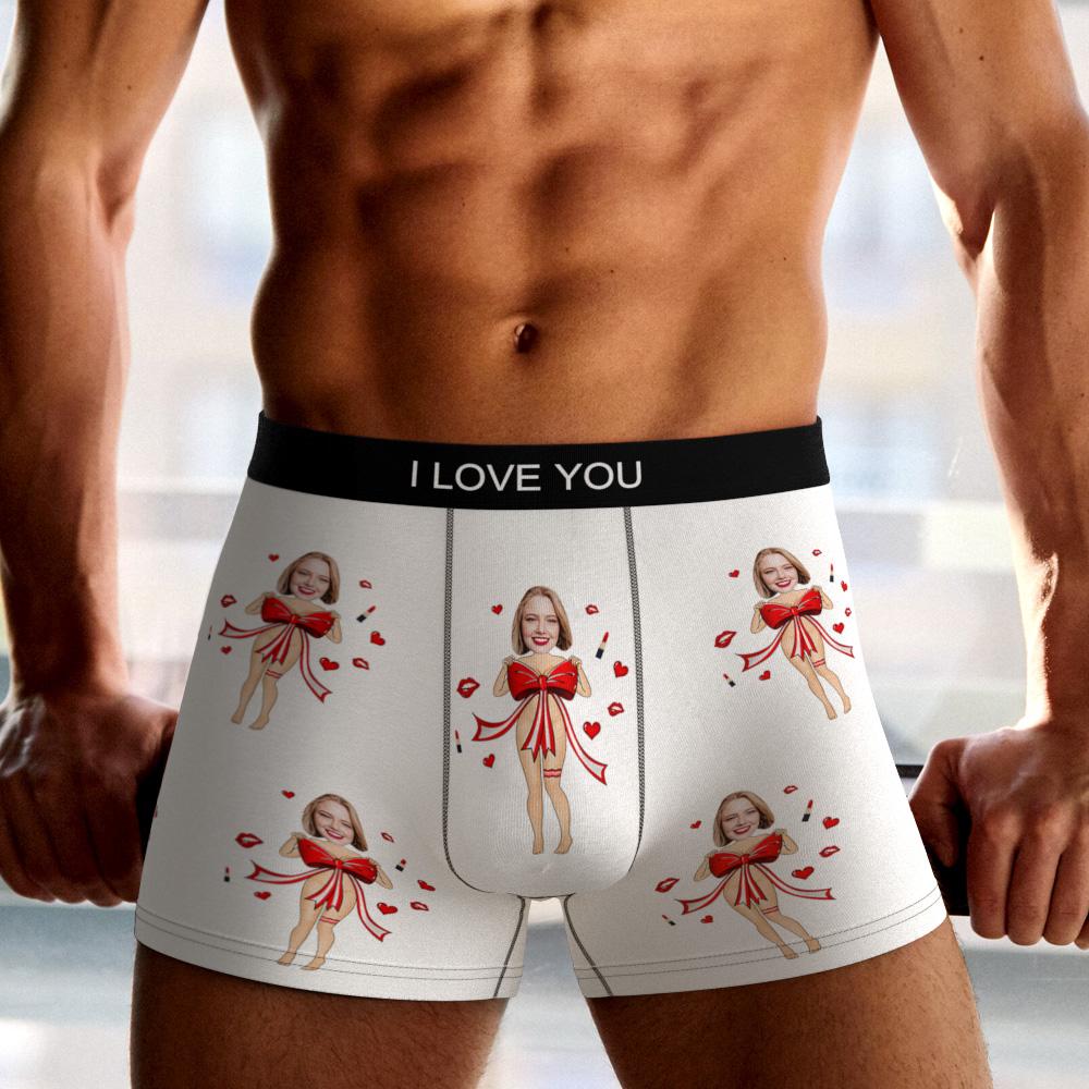 Custom Photo Boxer Red Bow Gift Underwear Men's Underwear Gift For Boyfriend AR View Valentine's Day Gift