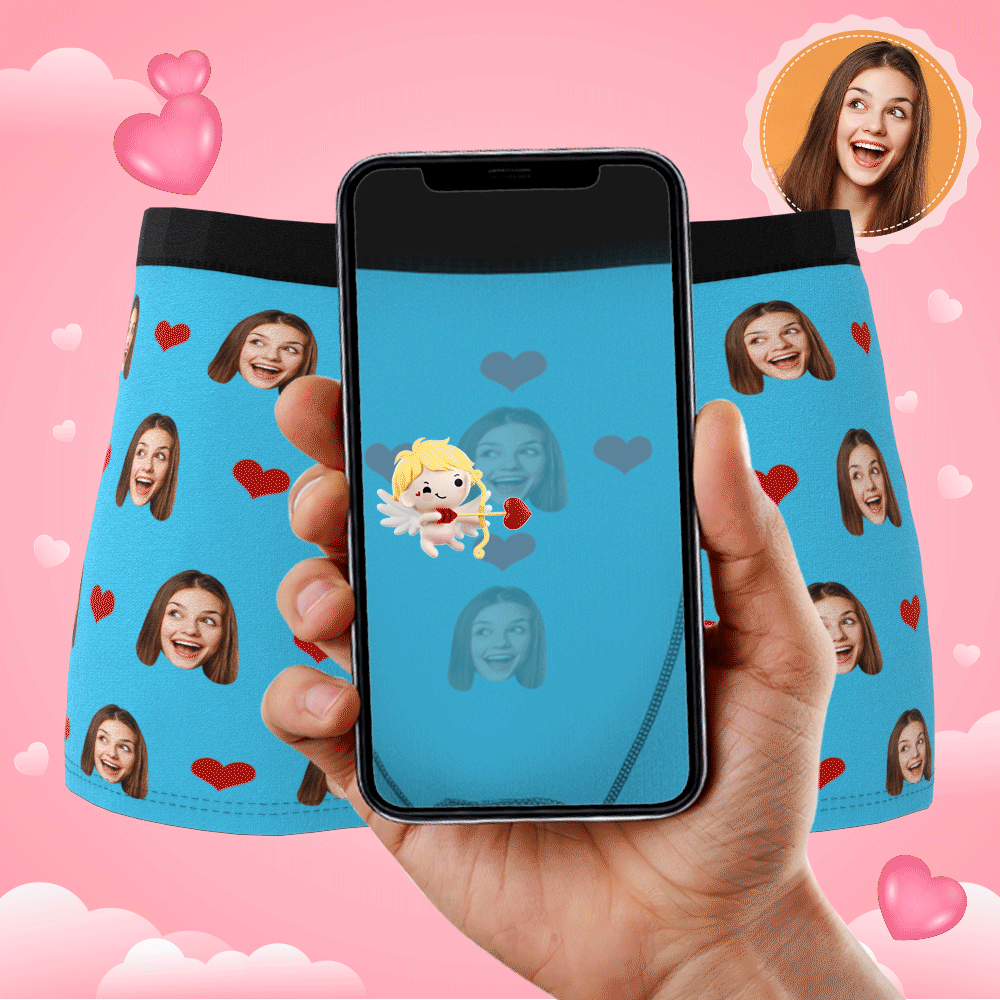 personalized face photo mens underwear heart theme design gift for boyfriend custom style