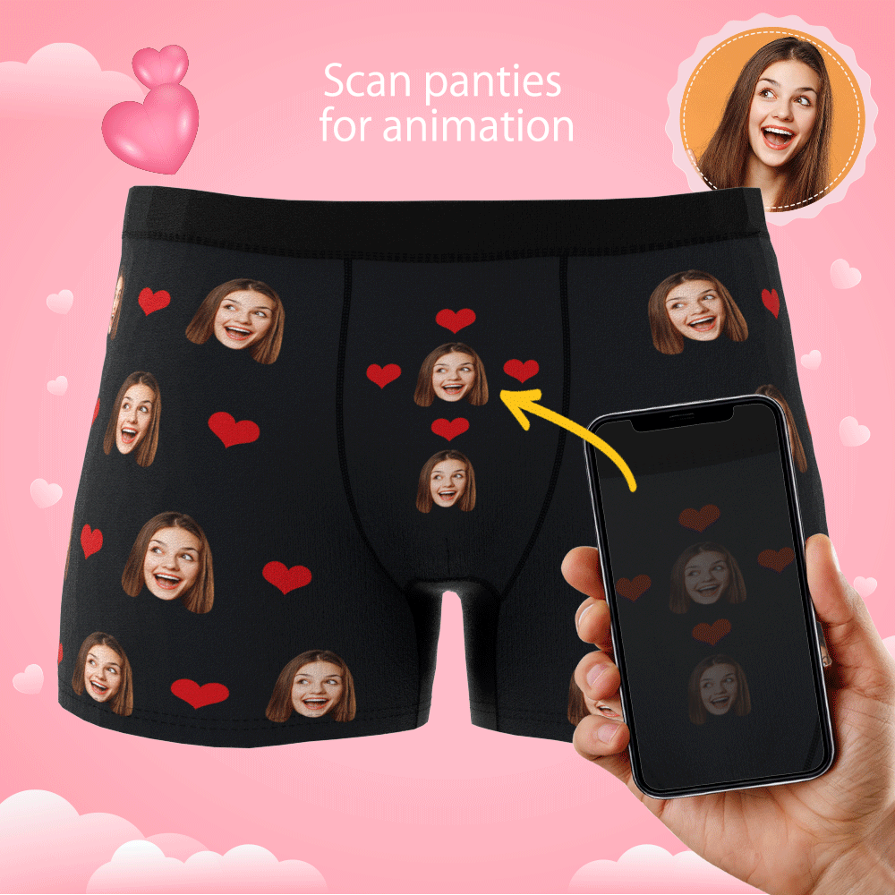 personalized face photo mens underwear heart theme design gift for boyfriend