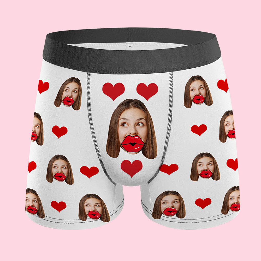 personalized face photo mens underwear lip print detail gift for boyfriend