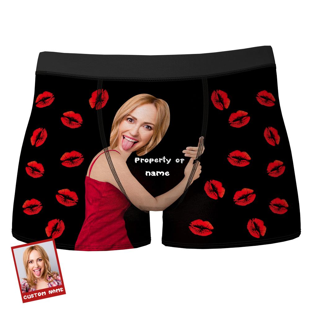 personalized face and name lip print detail boxer briefs gift for boyfriend