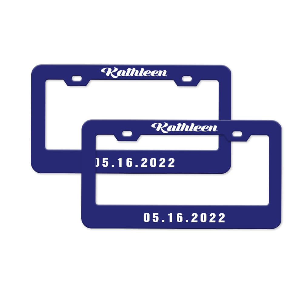 Pair of Universal Custom License Plate Frames Custom Name and Date License Plate Frames