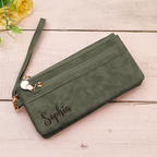 wallet custom text personalization bridesmaid gift for wedding weekend brown detail image
