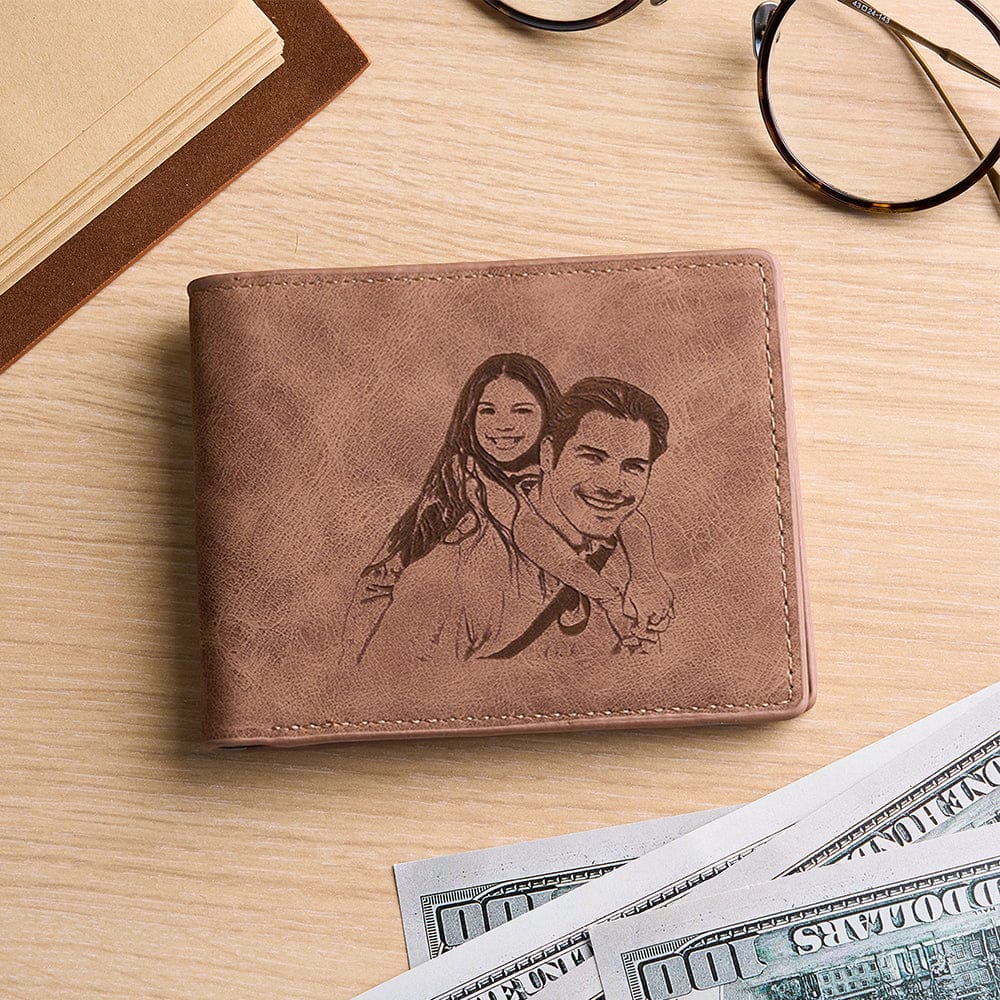 Personalized Photo & Message Wallet – Custom Engraved PU Leather Wallet Birthday Gift Father's Day Gift Christmas Gift