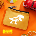 Personalized Name Dinosaur Coin Purse – Mustard Yellow Wallet Gift for Kids Children’s Day & Back to School