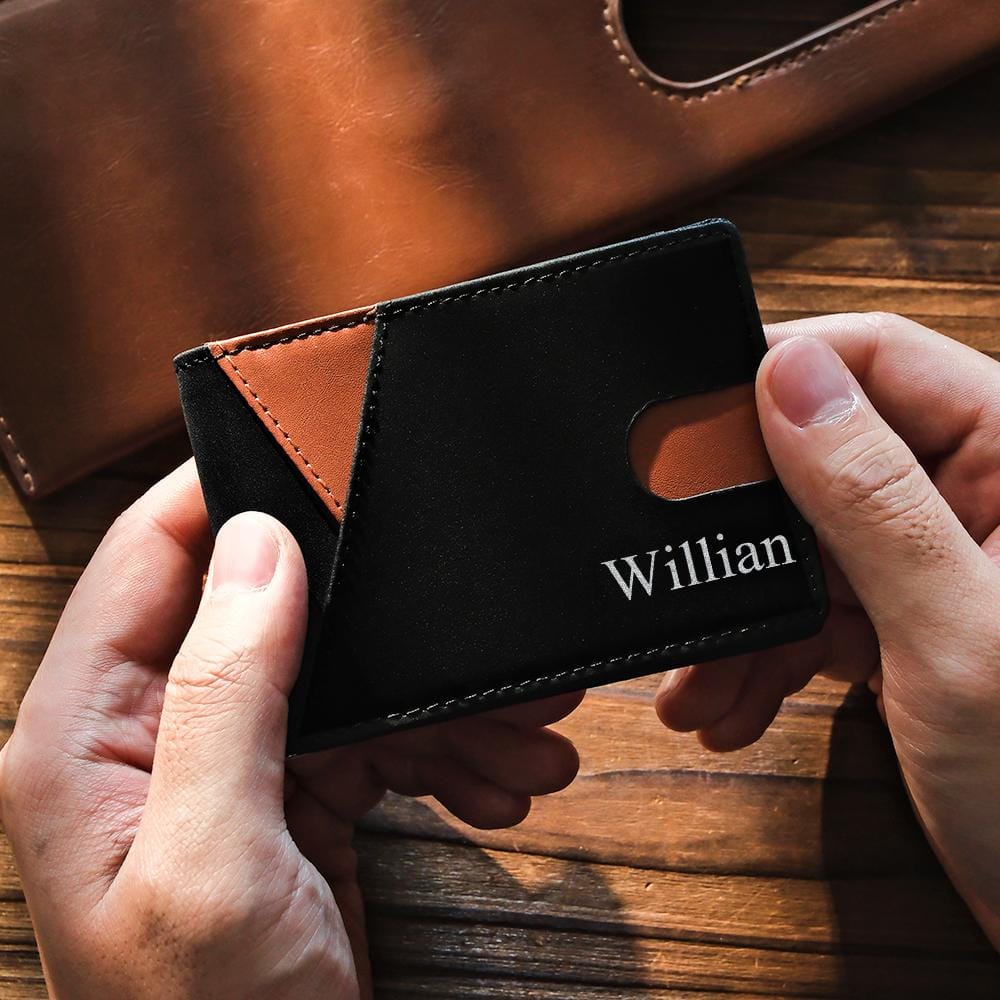 Custom Engraved Wallet Simple PU Leather Money Clip Men's Gifts