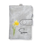 Personalized Name Colorful Birth Flower Wallet Card Holder Birthday Gift for her