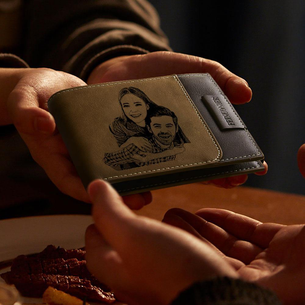 Handcrafted Leather Wallet with Engraved Wallet Antimagnetic Men s Bifold Wallets Personalized Photo design