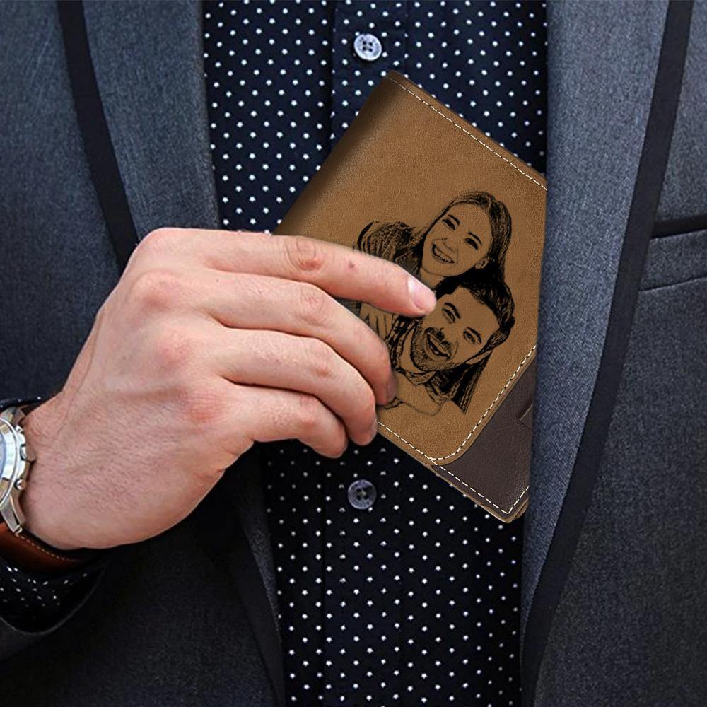 Engraved Wallet Antimagnetic Men s Bifold Wallets Leather Wallet for Husband with Personalized Photo 6