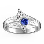 Personalized Two Birthstones Engraved Promise Ring 925 Sterling Silver