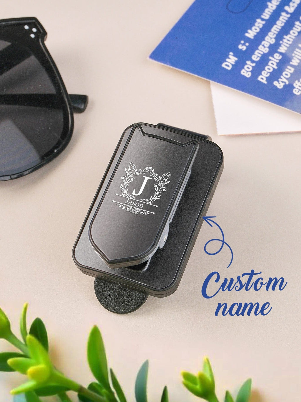 Personalized Name Car Sunglasses Holder Car Sun Visor Clip Birthday Gift for Friend Family