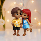 Personalized Name Hawaiian Style Acrylic Car Hanger Cute Couple Kissing Moment Valentines Gift for Boyfriend & Girlfriend
