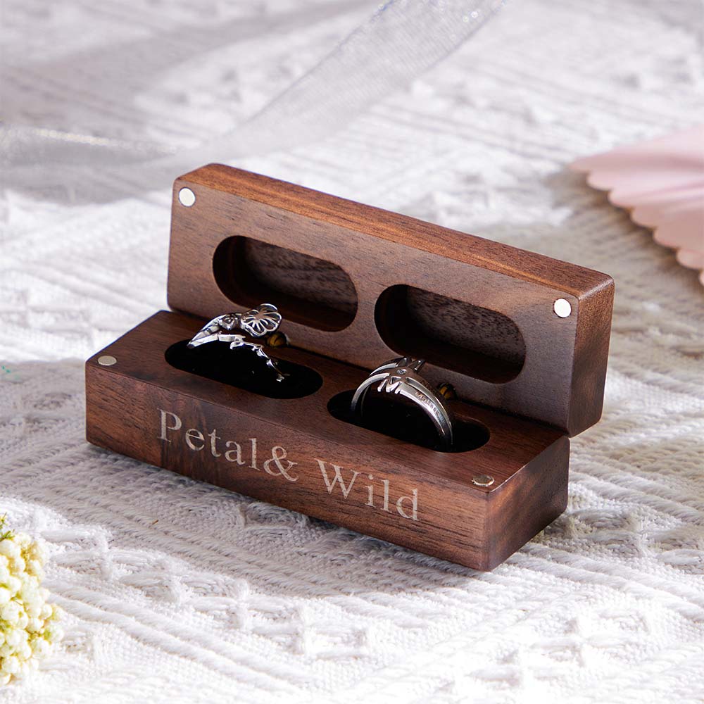 Engagement Engraved Ring Box Wooden Proposal Double Rings Box