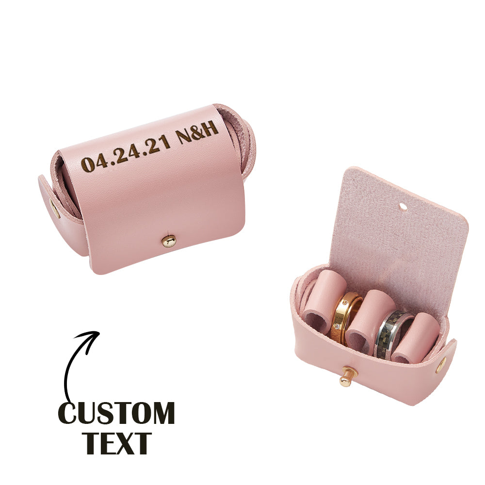 personalized leather wedding ring pouch engraved double rings box display