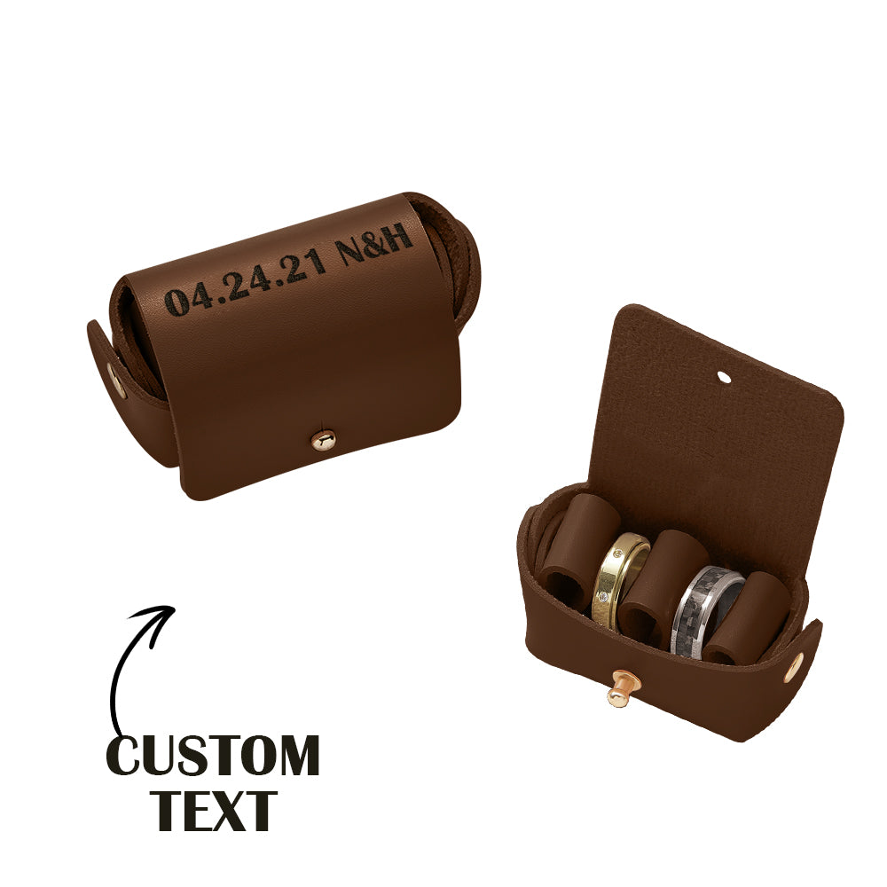 unique leather wedding ring pouch engraved double rings box close up