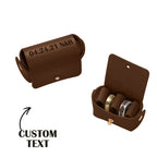unique leather wedding ring pouch engraved double rings box close up