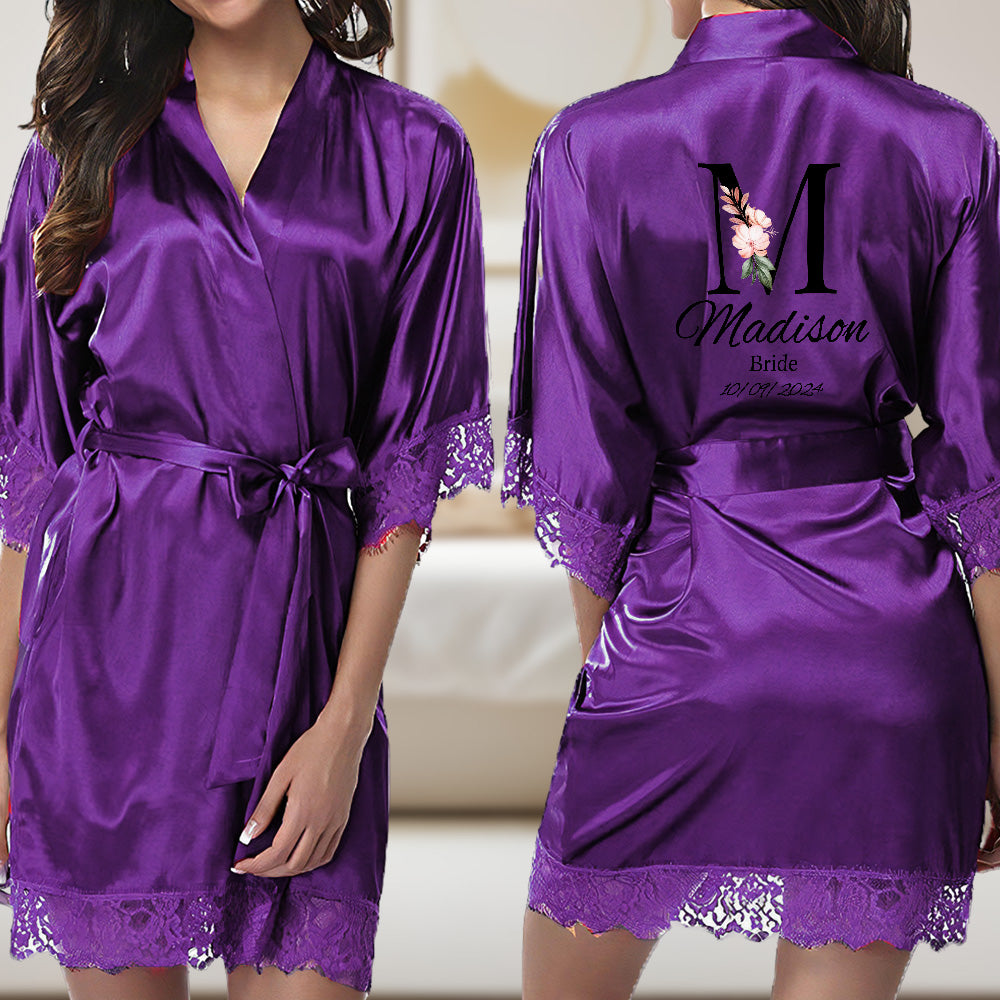 Personalized Bridesmaid Bride Robe Floral Bridal Robe Gift for Bridesmaid Bride