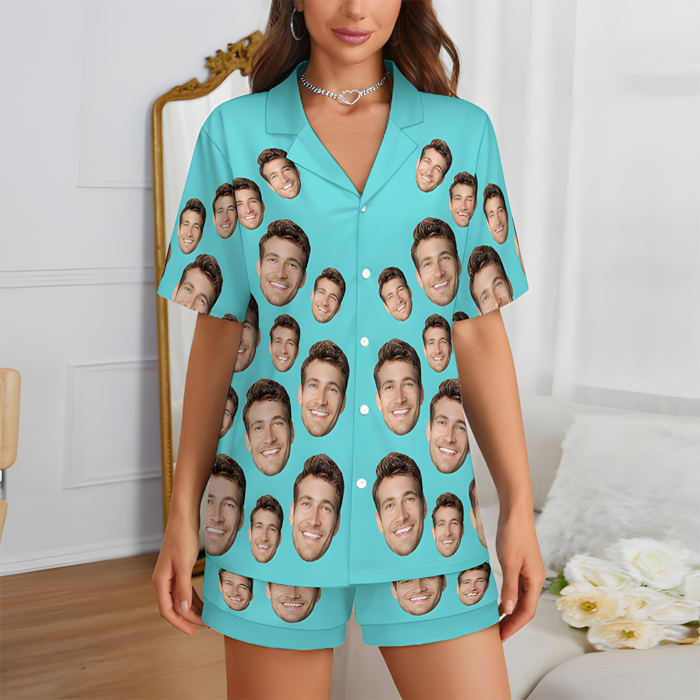 Custom Face Short Sleeve Pajama Valentine's Day Gift for Lover