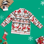 Custom Face Christmas Long Sleeve White Pajamas with Reindeer