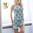 Custom Face Shorty Pajama Shorts Cute Cat Photo Summer Strap Pajamas