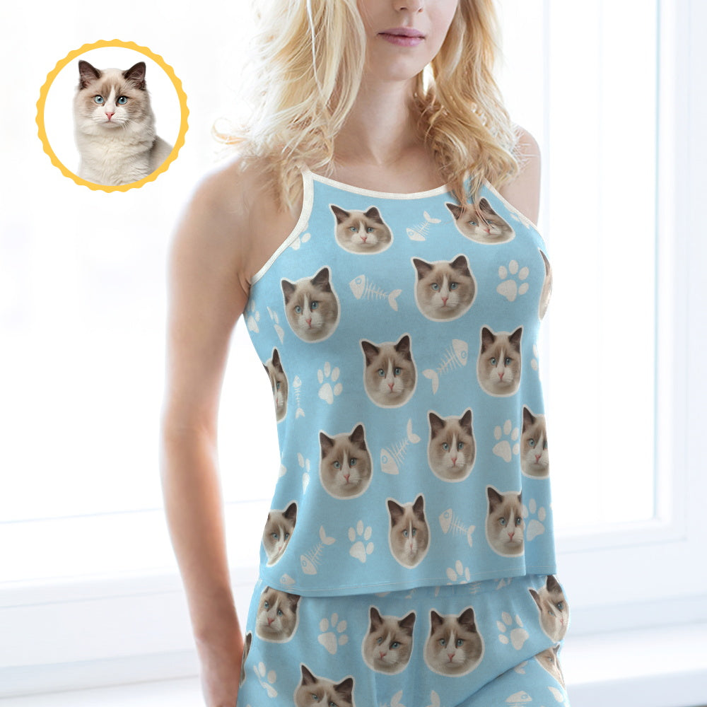 Custom Face Shorty Pajama Shorts Cute Cat Photo Summer Strap Pajamas