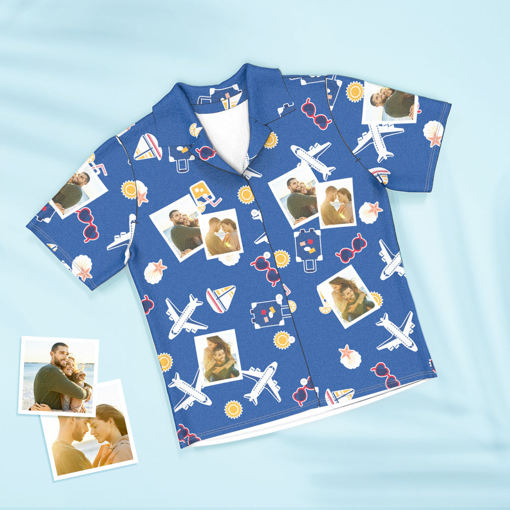 Custom Photo Short Sleeved Pajamas Personalised Travel Pajama Women Men Summer Pajamas Summer Gifts