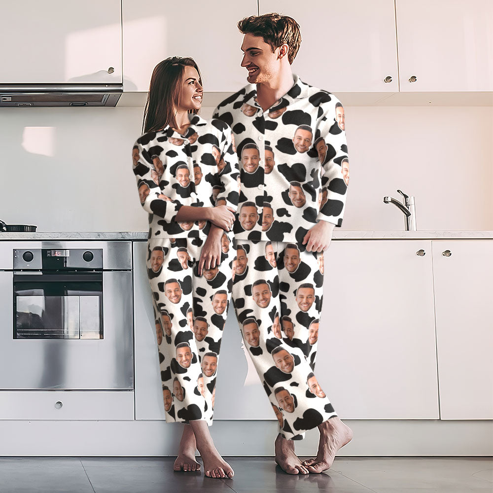 Custom Photo Face Pajama Cow Texture Funny Gifts