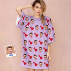 Custom Photo Face Nightdress Personalized Women's Oversized Nightshirt Heart Design Gifts