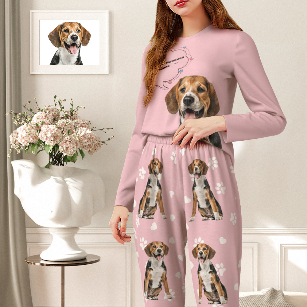 Custom Pet Photo Name Pajamas Personalised Round Neck Dog Cat Lover Pajamas Gift For Women