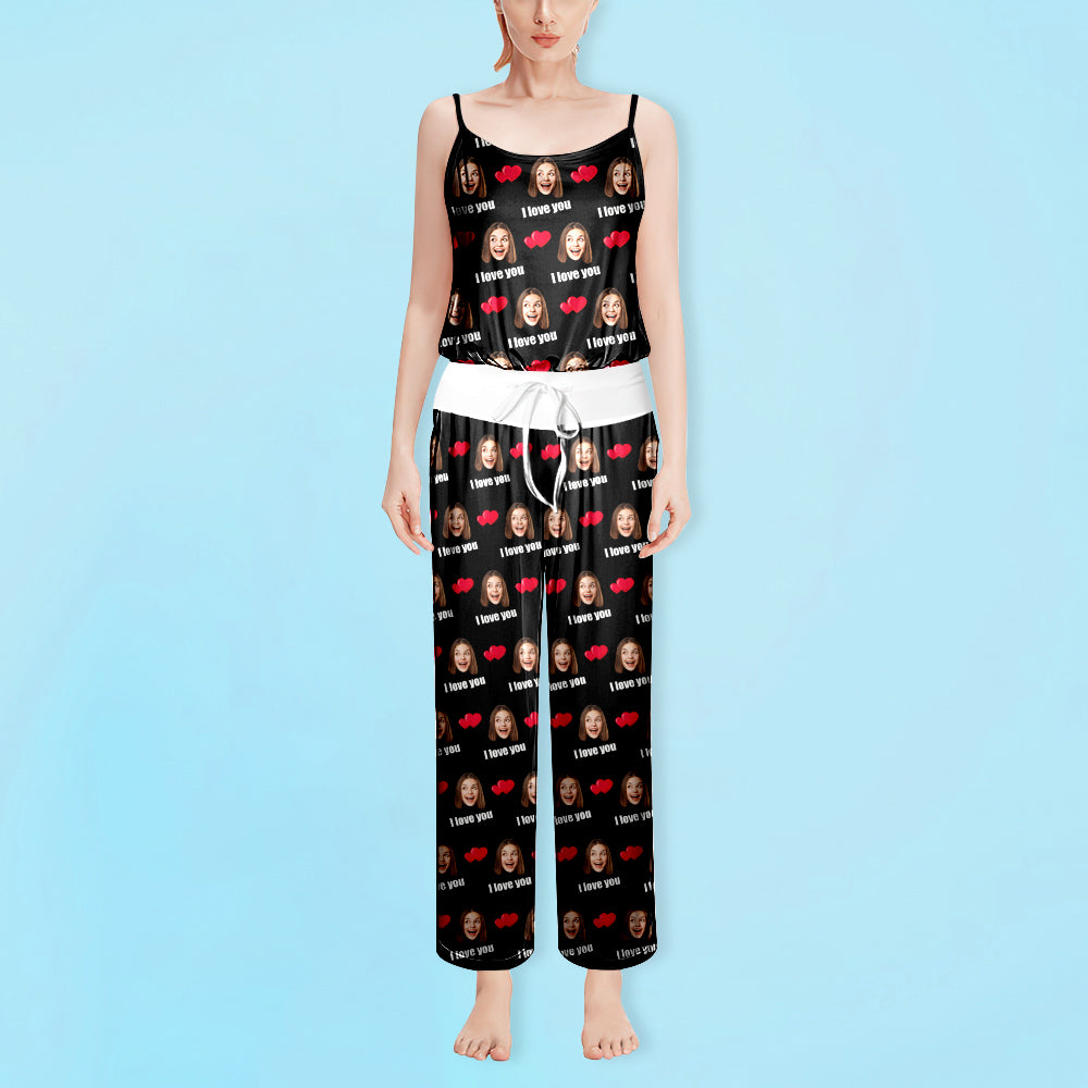 Custom Sleepwear Set With Face Customized Photo Pajamas Gifts for Her Heart & I love you