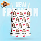 Custom Sleepwear Set With Face Customized Photo Pajamas Gifts for Her Heart & I love you