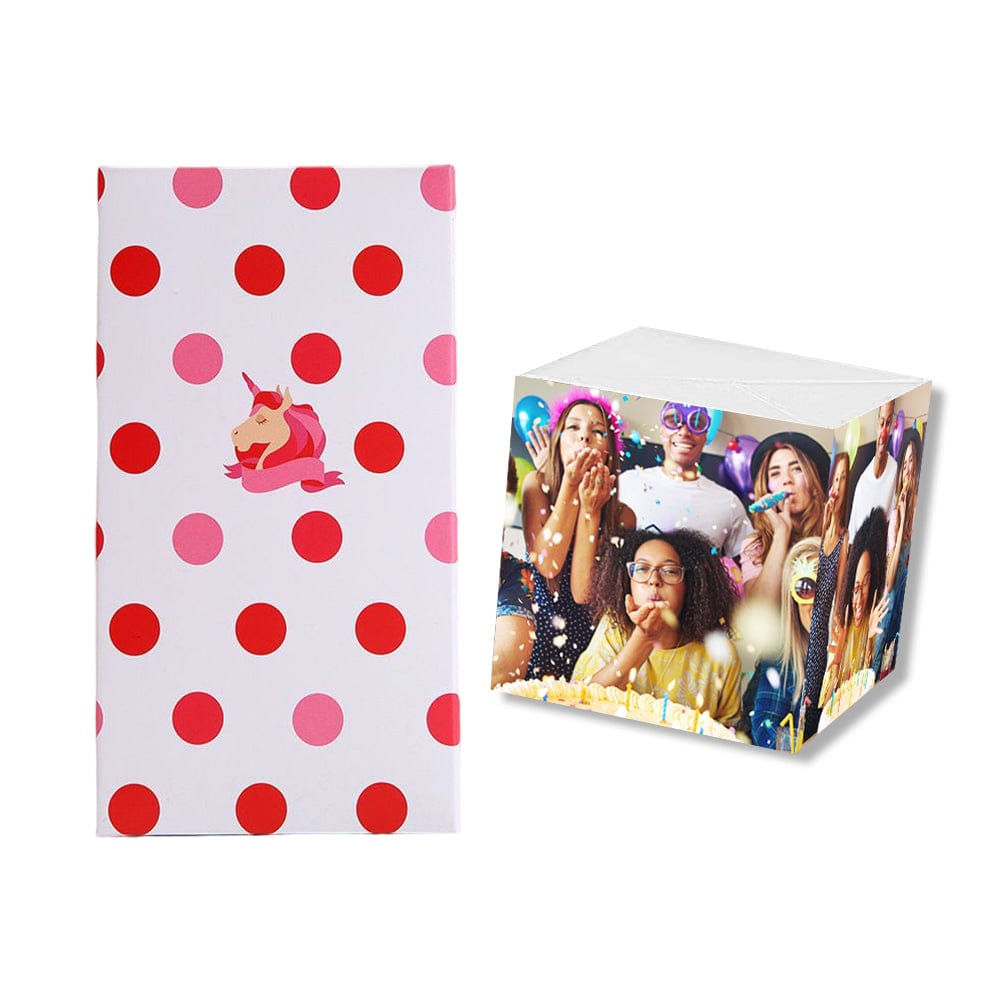 Custom Photo Surprise Box Personalized Text Surprise Explosion Bounce Box - Red Polka Dots & Unicorn