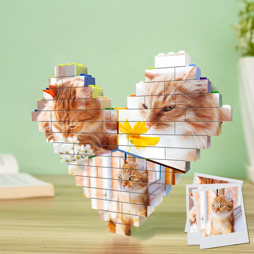 Personalised Colors Building Brick Custom Collage Photo Block Heart Shaped Brick Puzzles Gifts