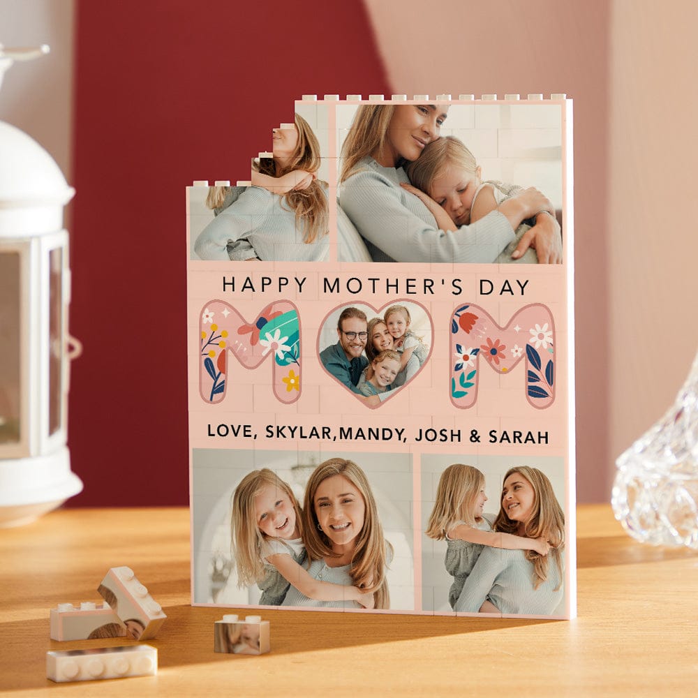 Heartfelt Photo Memories Mother's Day Gifts for Mom - Personalized Building Block Puzzle with Custom Photo UV Print for Home Display & Family Keepsakes