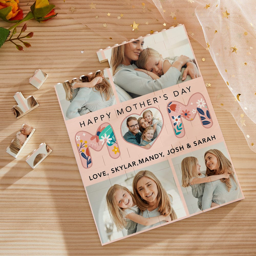 Heartfelt Photo Memories Mother's Day Gifts for Mom - Personalized Building Block Puzzle with Custom Photo UV Print for Home Display & Family Keepsakes