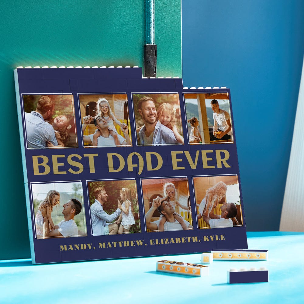 fathers day surprise custom gift for dad inspired by building block puzzle horizontal trio photo brick best dad ever