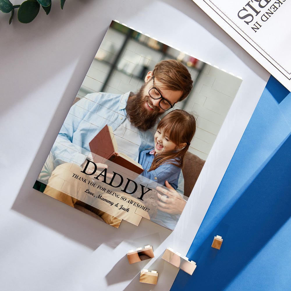 fathers day surprise custom gift for dad inspired by building block puzzle vertical building photo brick daddy thank you
