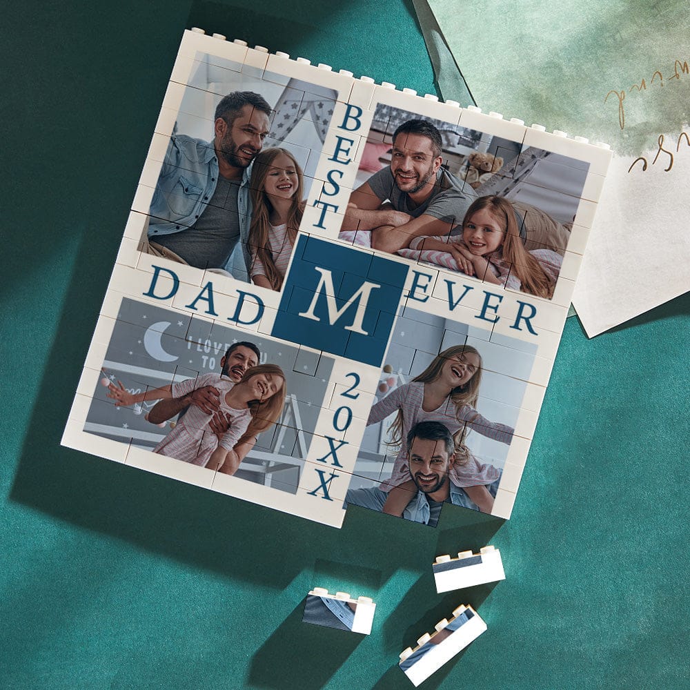 fathers day surprise custom gift for dad inspired by building block puzzle square photo brick best daddy ever white