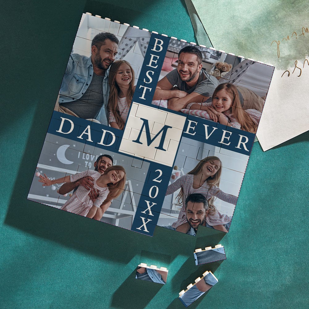 fathers day surprise custom gift for dad inspired by building block puzzle square photo brick best daddy ever blue