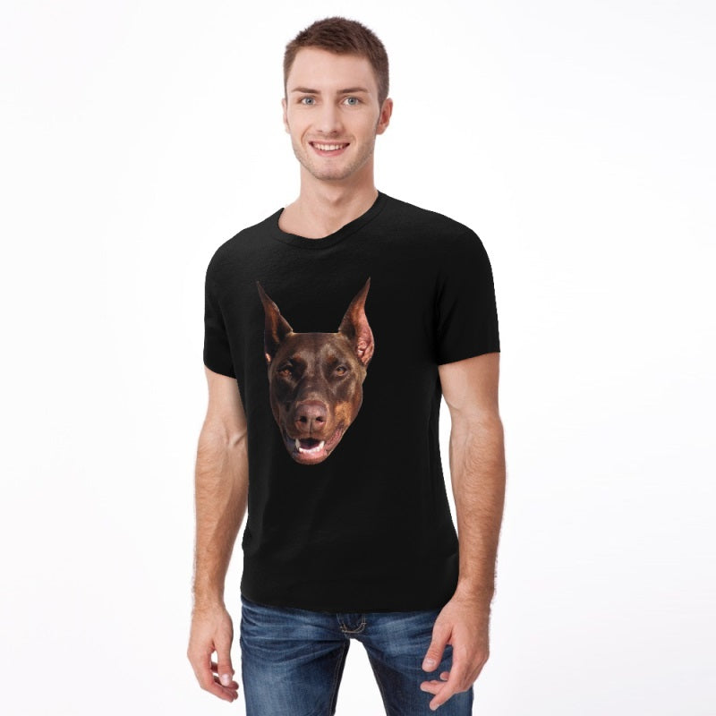 Man White T Shirt Personalized Pet Portrait Soft Graphic Print