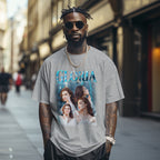 Custom Photo Vintage Tee Personalized Name T-shirt Couple Gifts Grey