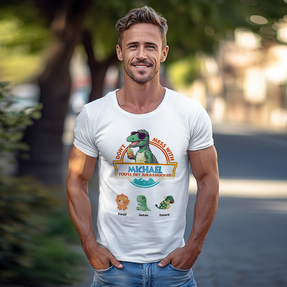Custom Engraved T-Shirt Don't Mess With Papasaurus Best Gifts for Dad