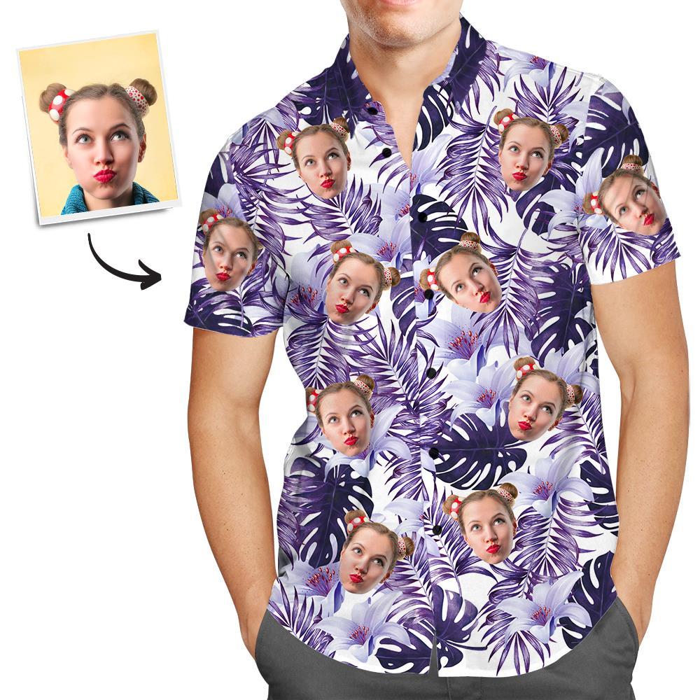 personalized photo purple rainforest print hawaiian shirt gift for boyfriend