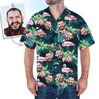 Custom Face Hawaiian Shirt And Beach Shorts Set Personalized Men's Photo Flamingo Flower Set Vacation Party Gift