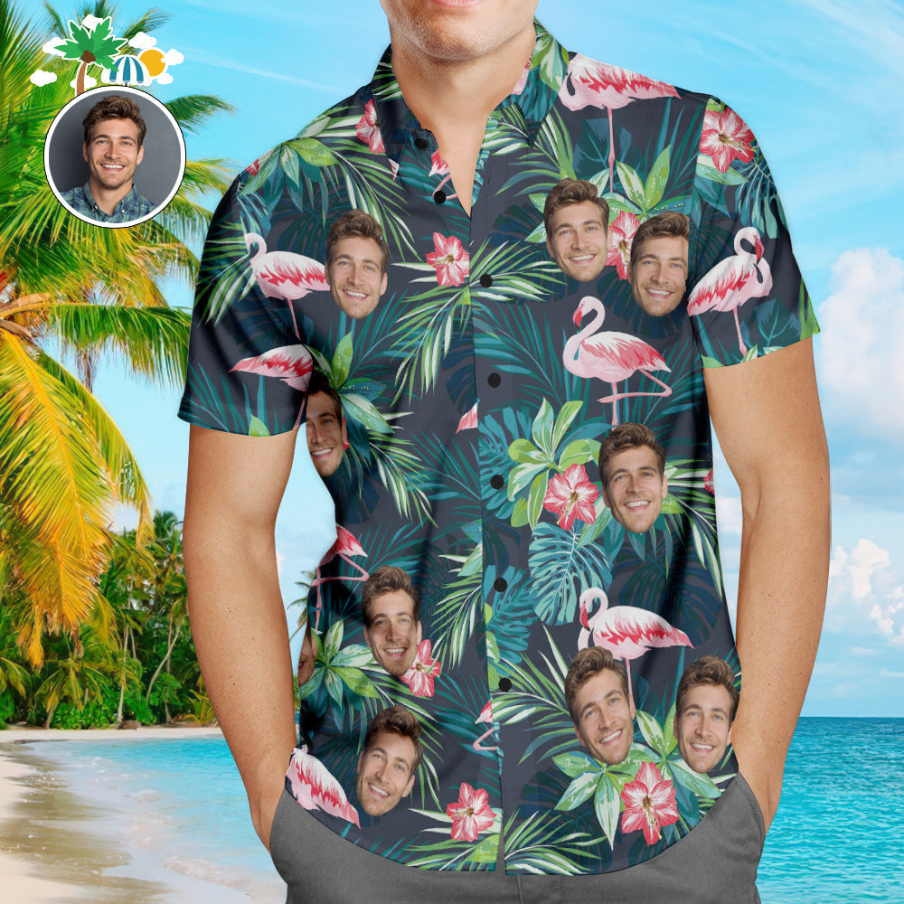 personalized face photo hawaiian shirt flamingo aloha print gift for boyfriend